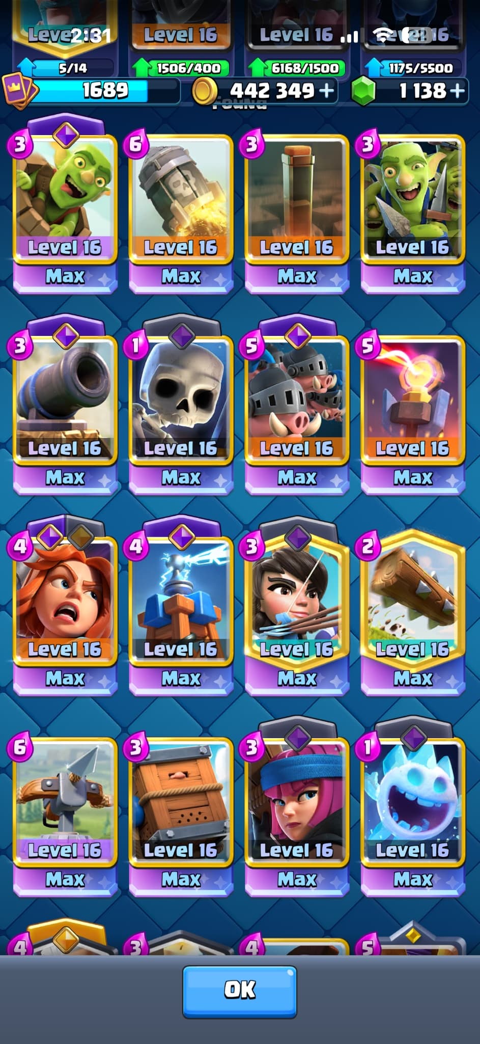 clash royale 14k trophies, 18 cards level 16, 17 evos, 4 heroes + 200 hero coins — image 1