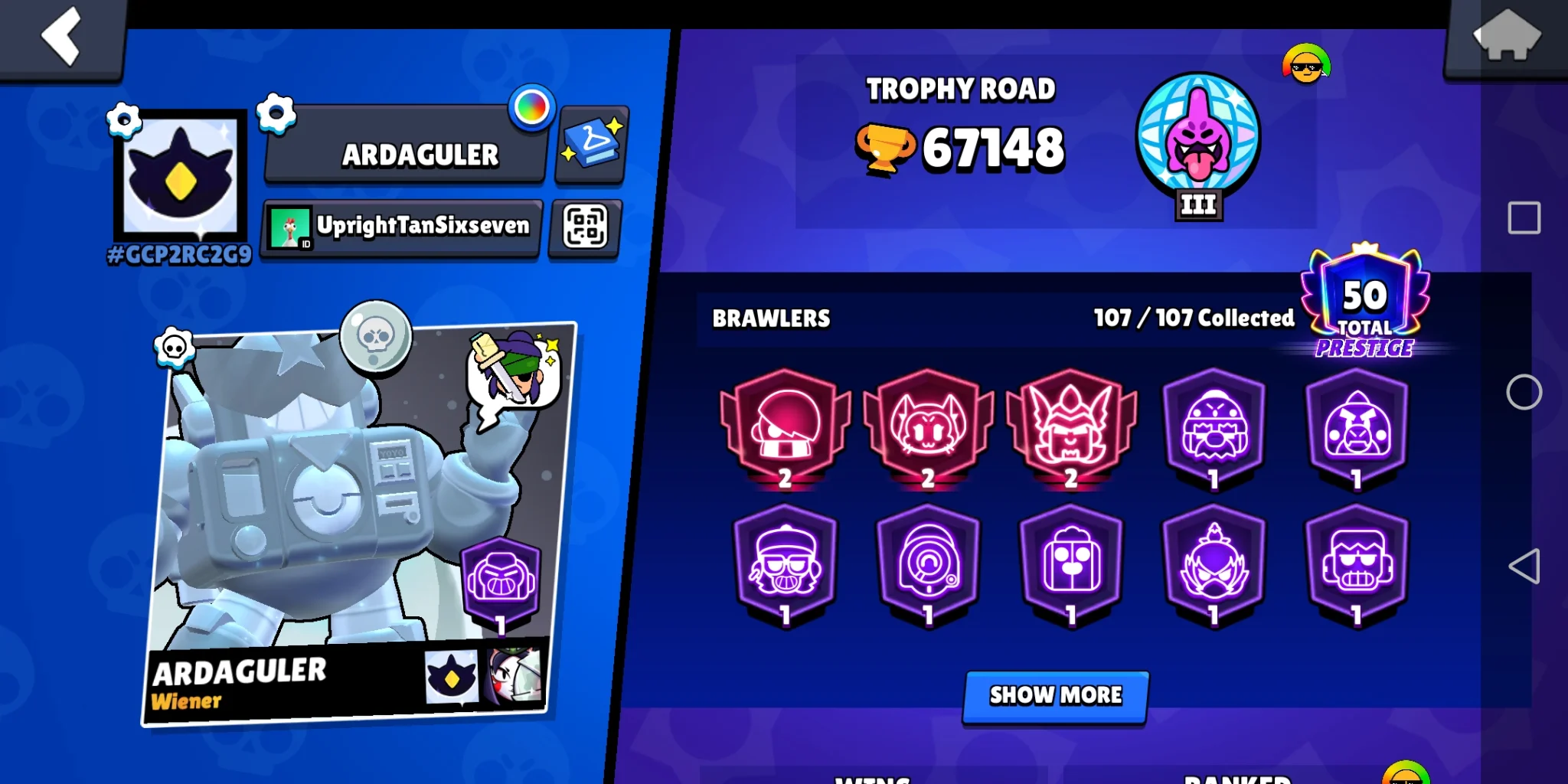 Brawl star acoount 67k 107 brawler — image 1